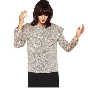 Zara Women's Cream Black Double Frill Polka Dot Blouse Size S